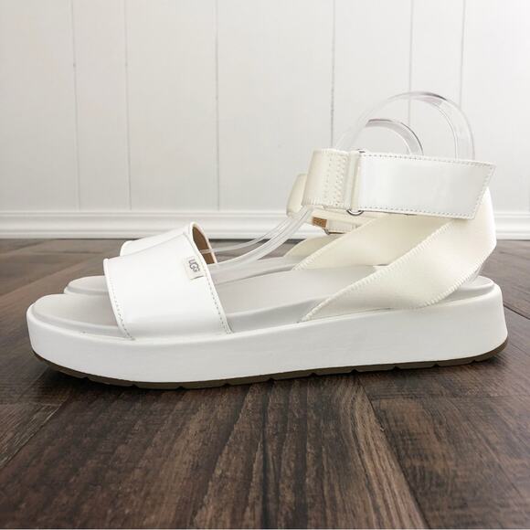 UGG Platform Sandal Ankle Wrap Square Toe Chunky Strappy Lennox Size 11 White - Picture 1 of 13